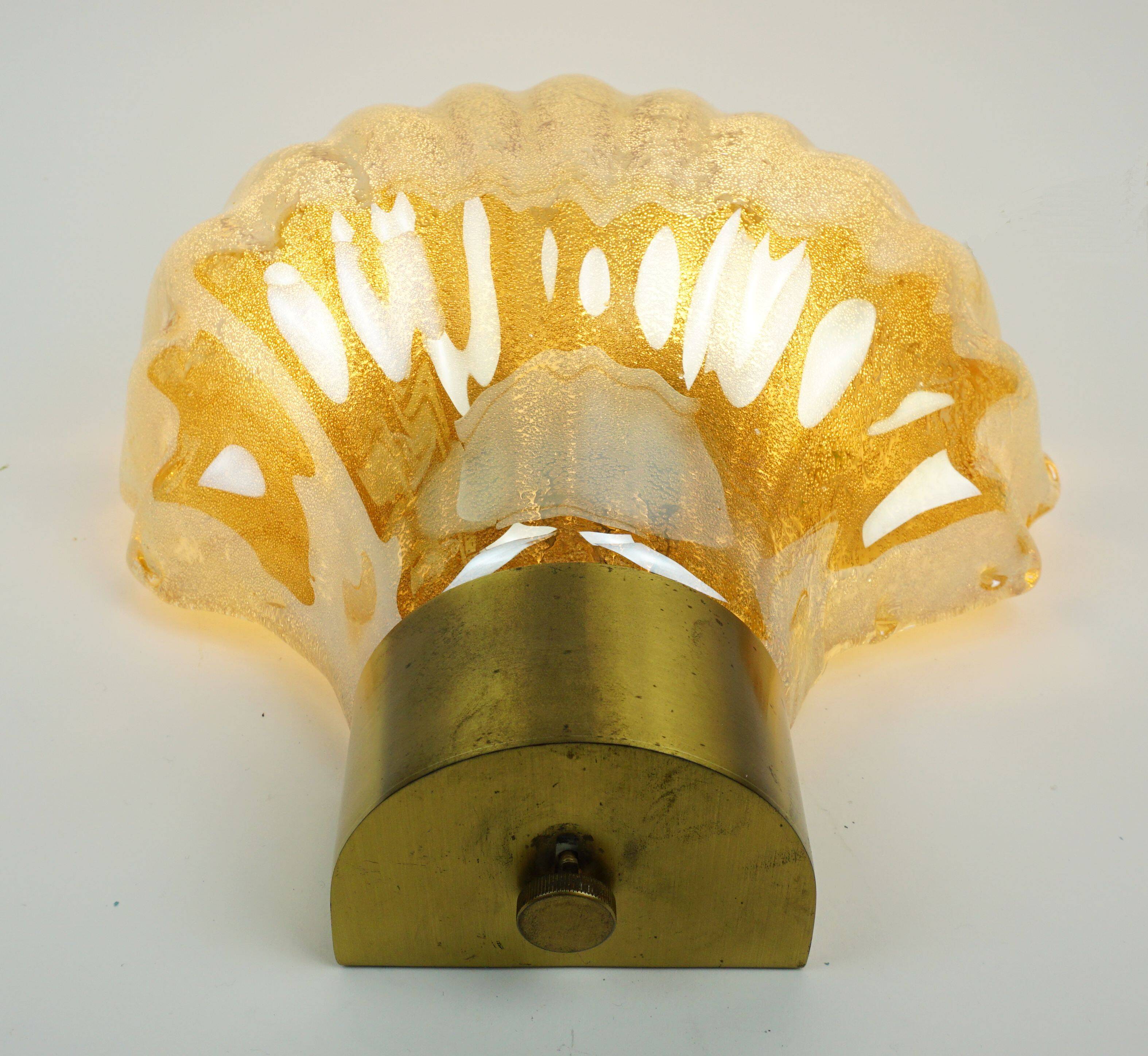 no. 1 of 2  mid century modern SCONCE wall lamp lustrous glass shell brass