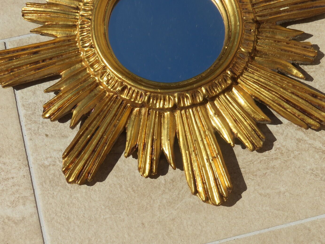 Mirror sun wood and resin 70s 45cm
