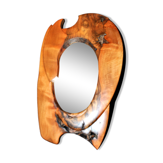 Miroir ovale vintage en bois massif Olivier - Design Moderniste 1960-1970