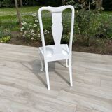 4 English white lacquered Chippendale chairs with faux leather seats