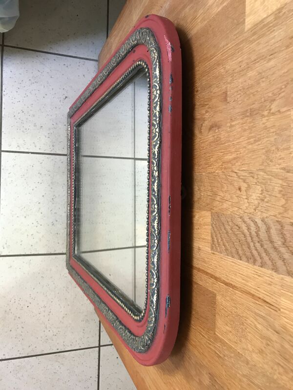 Ancien miroir Louis Philippe bois & plâtre rang de perles + frises vintage