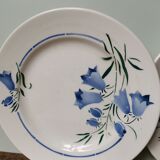 Lot de 2 assiettes vintage motif fleurs bleues campanules estampillée drapeau style Sarreguemines