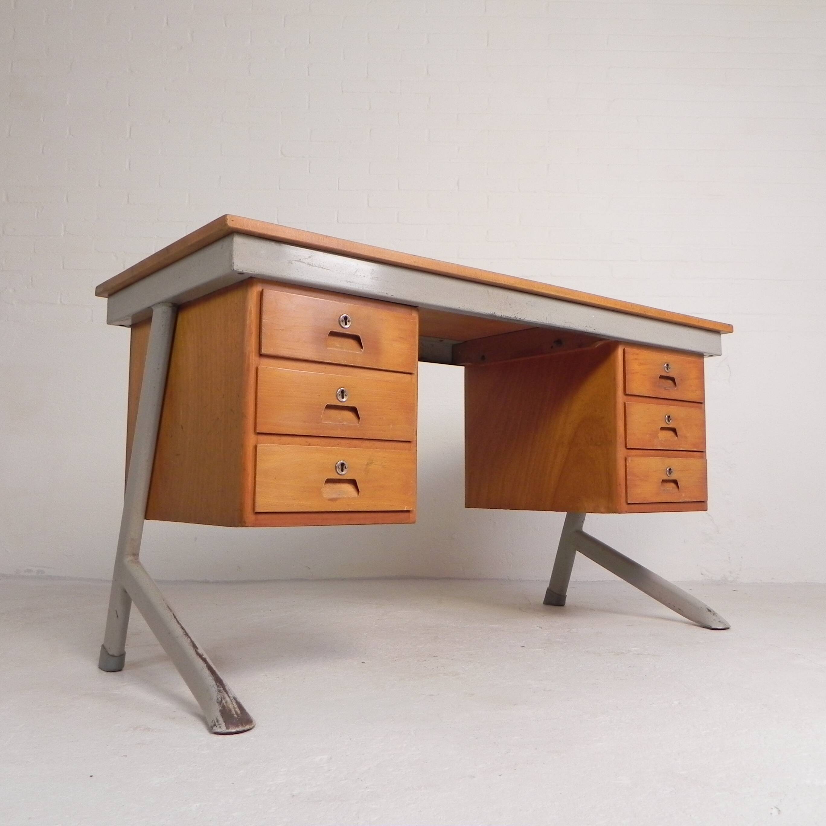 Industrial desk with 2 drawer units, 1960s.