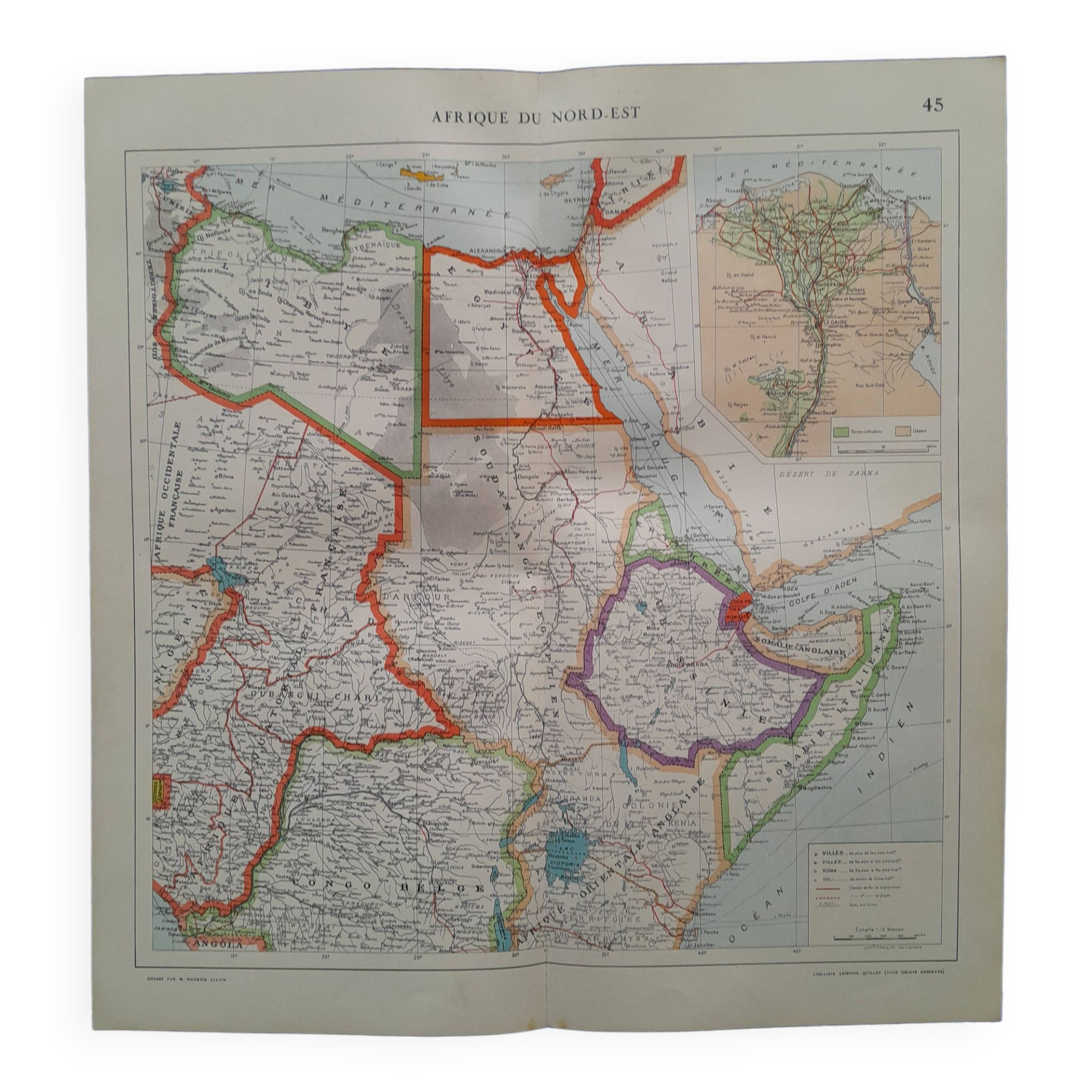 A geographical map from Atlas Quillet year 1925 map: North-East Africa Nile delta