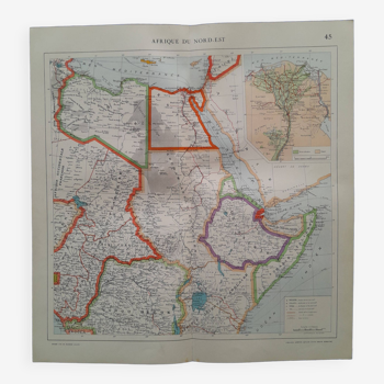 Une carte géographique issue Atlas Quillet année 1925 carte : Afrique du Nord-Est  delta du Nil