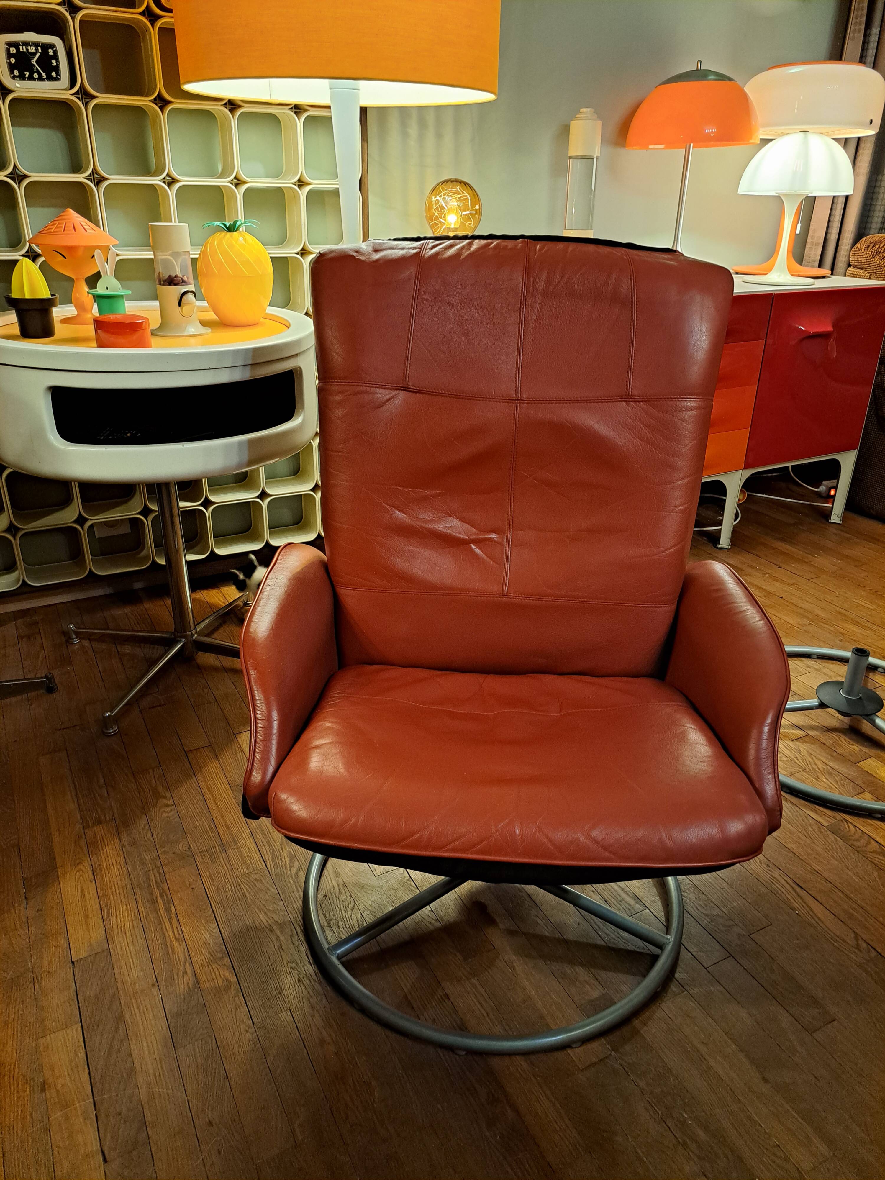 Pair of Lounge Chairs + Malung Leather Ottoman from the 90's