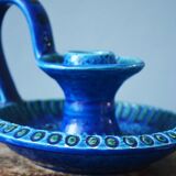 Mid Century Bitossi Aldo Londi Rimini Blue Chamber Candle Holder Painted in Blu