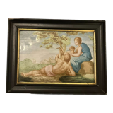 Bucolic scene painting on earthenware nineteenth after Delobel
