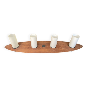 Lampe suspension plafonnier surf scandinave teck verre dépoli vintage 70