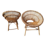 Two 60's rattan armchairs