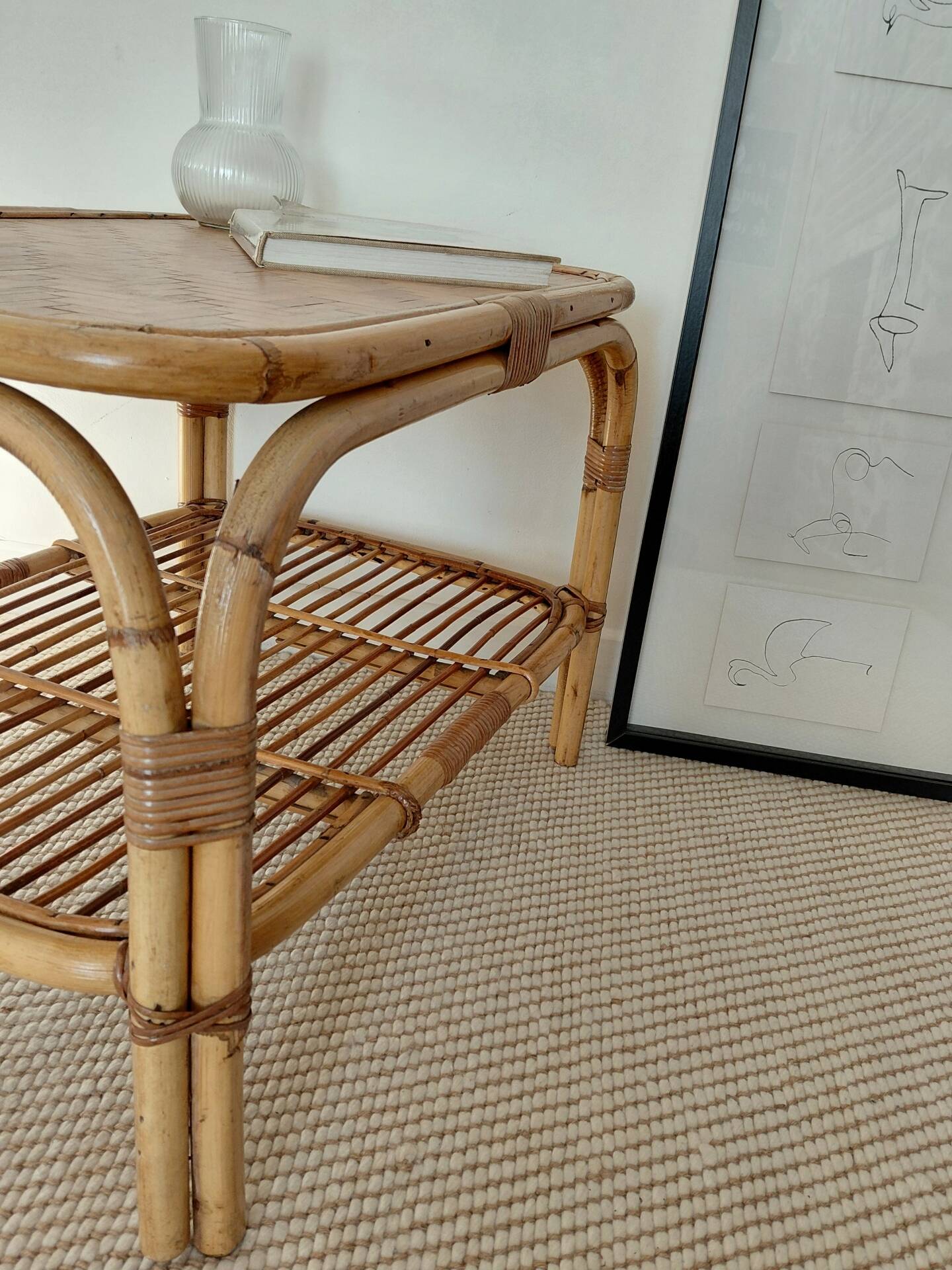Vintage rattan coffee table from the 70s - organic lines, Riviera spirit.