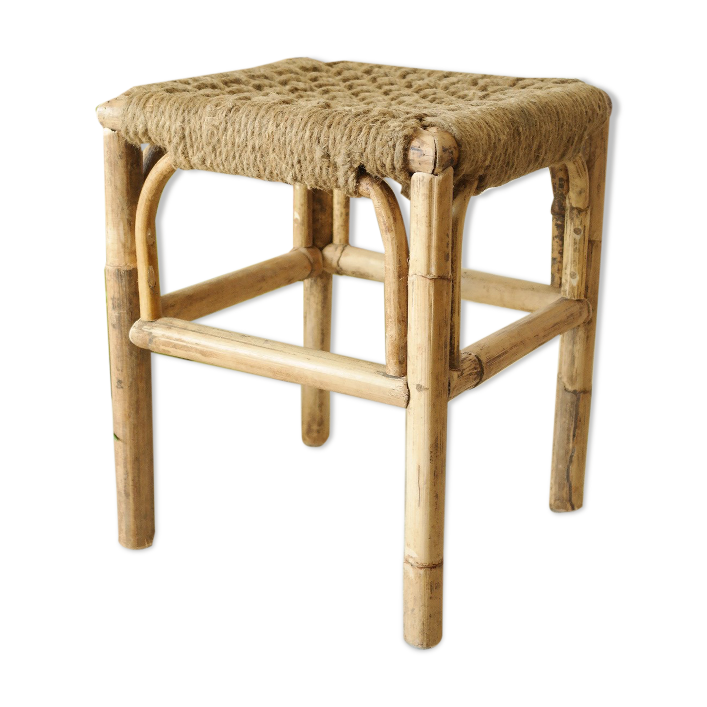 Vintage handcrafted bamboo and rope stool