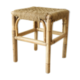 Tabouret bambou et corde artisanal vintage