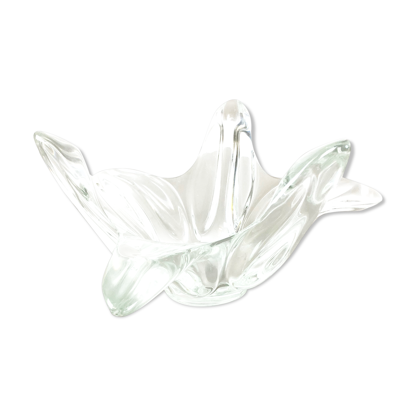 Large French Floral Crystal Glass Shell Bowl by Art Vannes, France, 1970s