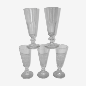 5 flutes champagne Louis Philippe model caton St Louis - gondola Baccarat glass old crystal