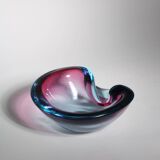 Bol en verre "Sommerso" rose et bleu de Murano par Flavio Poli, années 1960, Italie