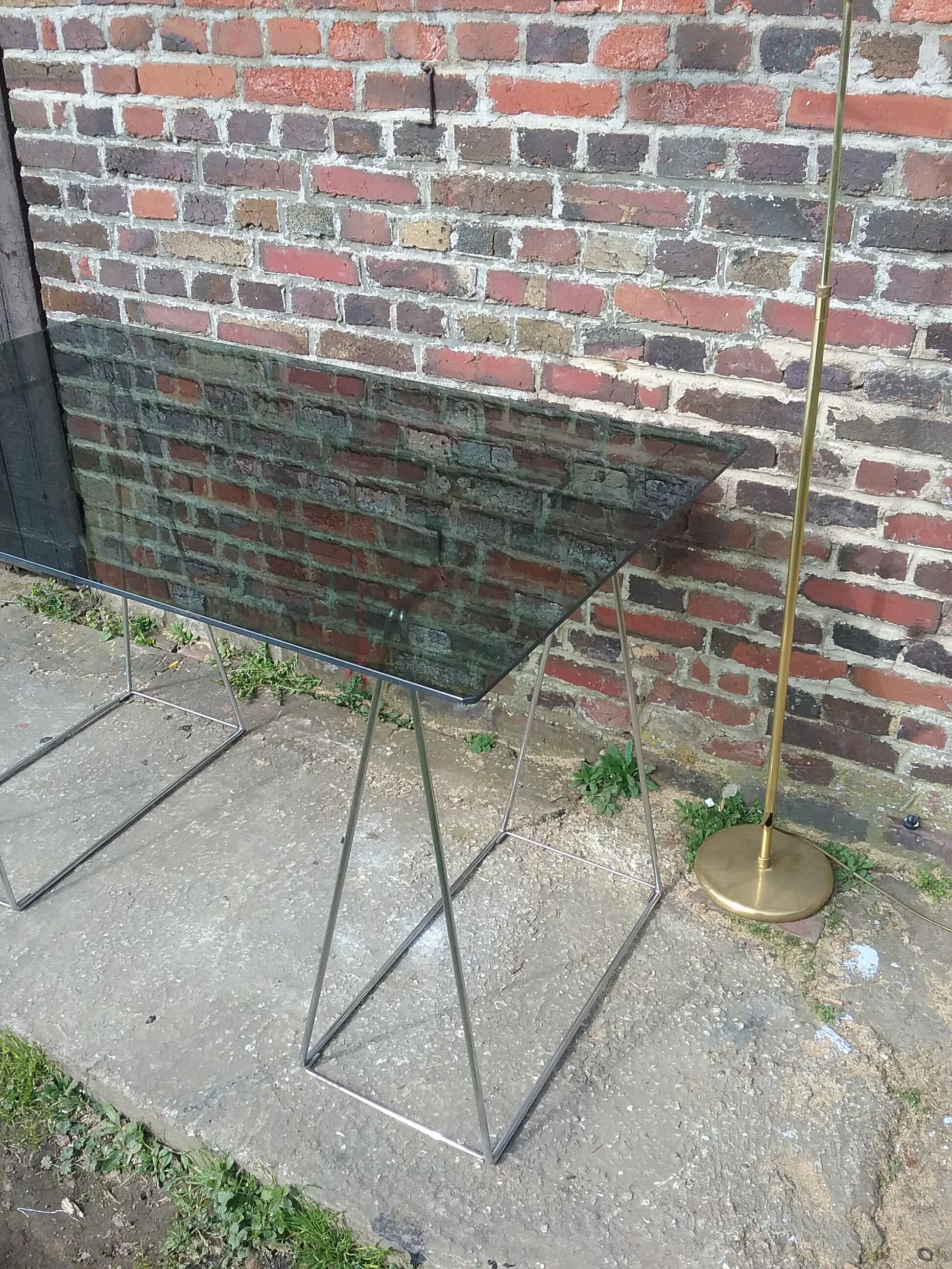 Steel wire desk and smoked glass tray