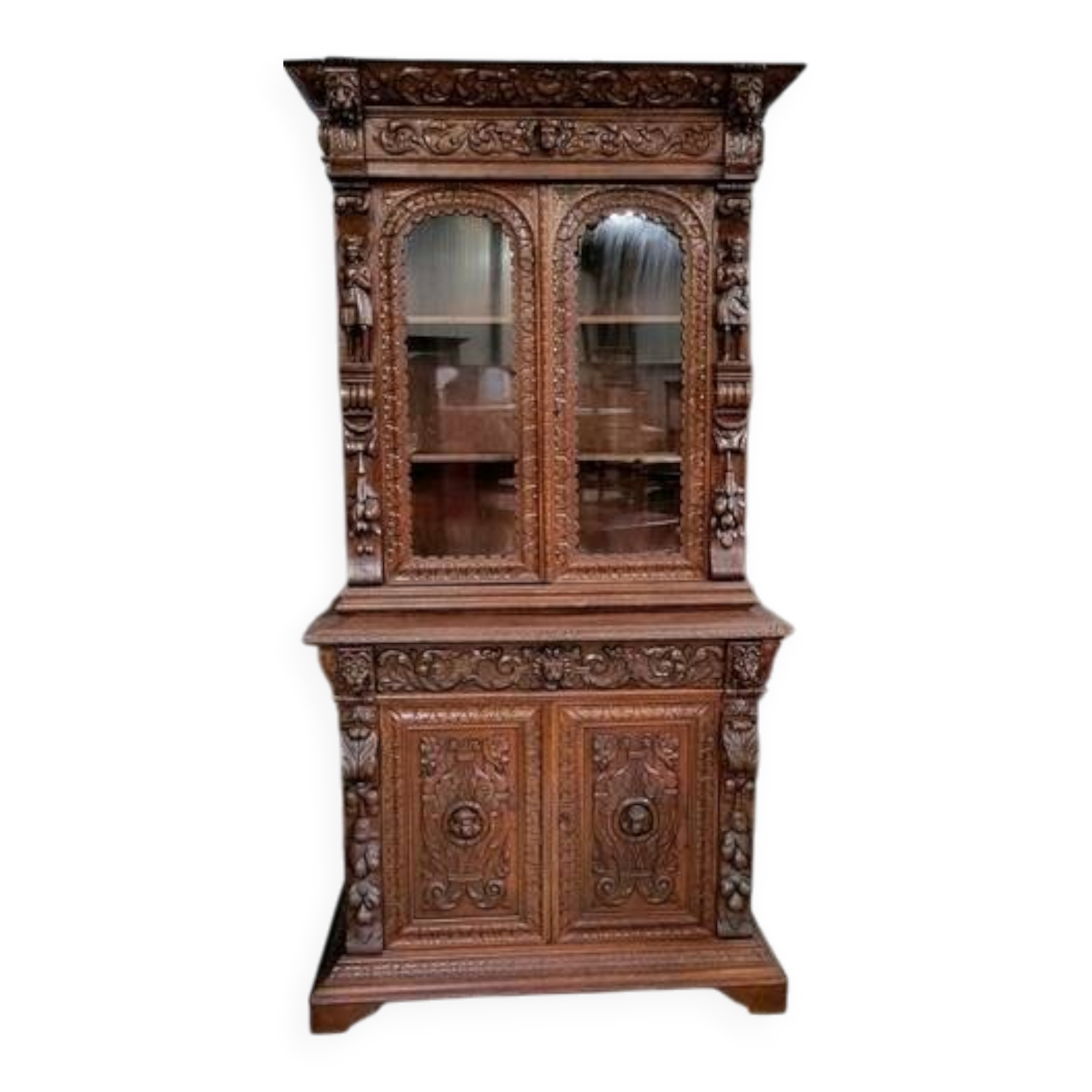 19th century carved solid wood hunting lodge sideboard