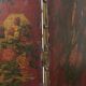 Antique English red leather hand-painted chinoiserie room divider/ screen