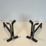 Pair of modernist and wrought iron fire dogs