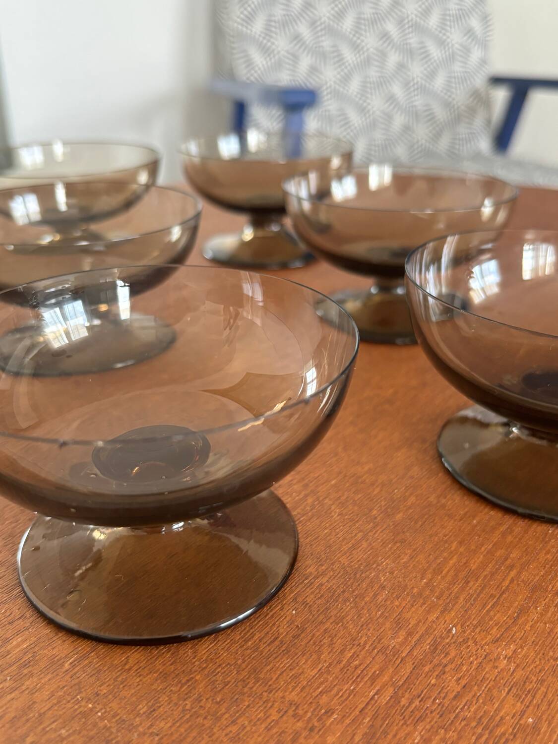 Set of 6 Vintage 1970s French Bistro Style Smoked Glass Sorbet Ice Cream Cups