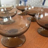 Set of 6 Vintage 1970s French Bistro Style Smoked Glass Sorbet Ice Cream Cups