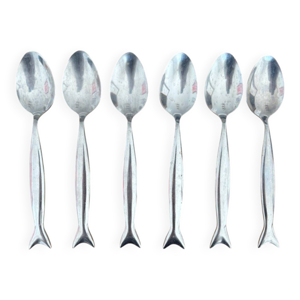 6 cuillères à soupe vintage en inox – modèle queue de poisson