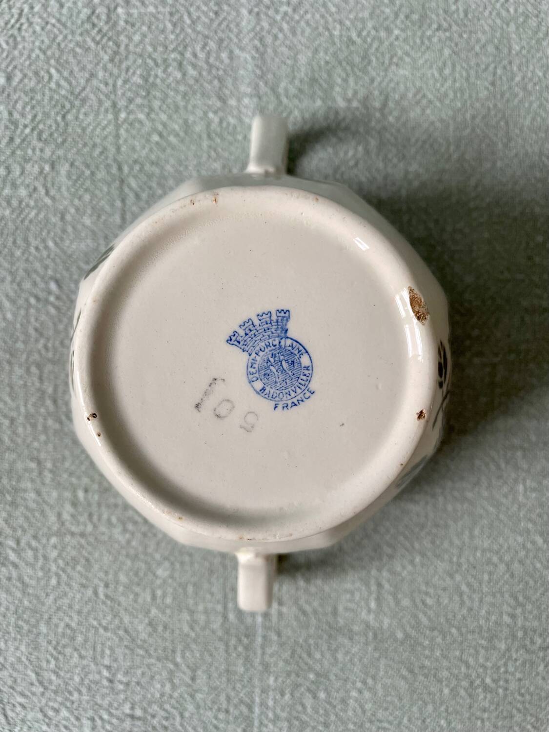 Vintage sugar bowl in half Badonviller porcelain