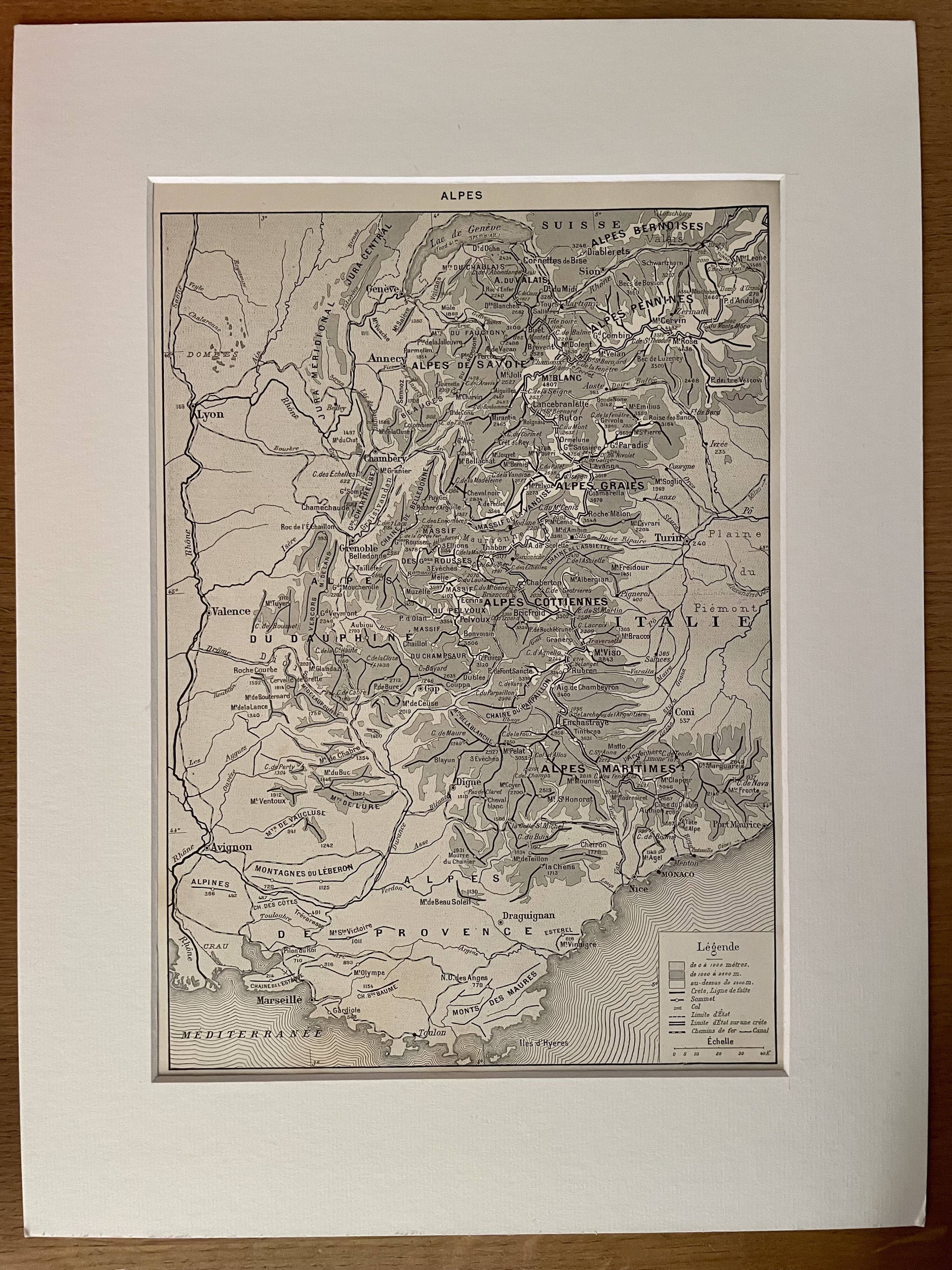 Old map of the Alps - 1920