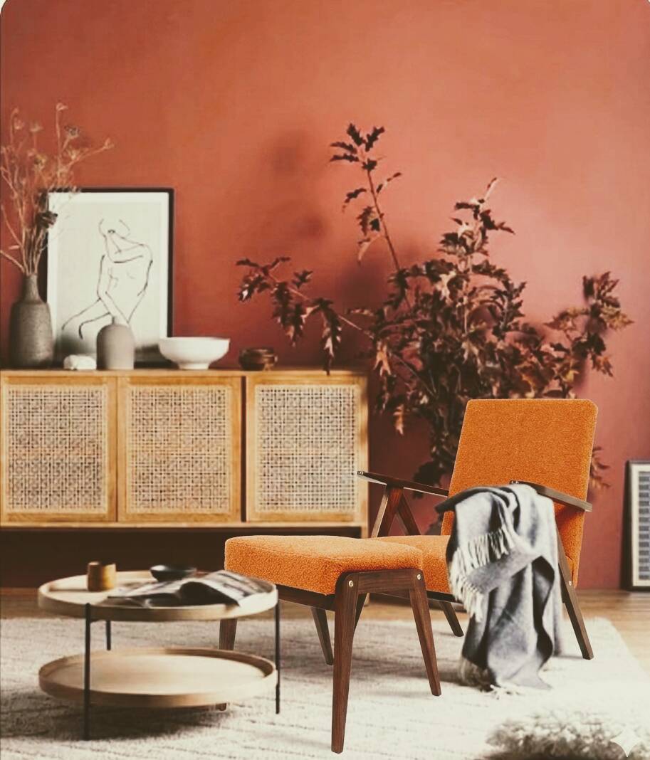 Fauteuil Vintage avec Repose-Pieds  terracotta Bouclette