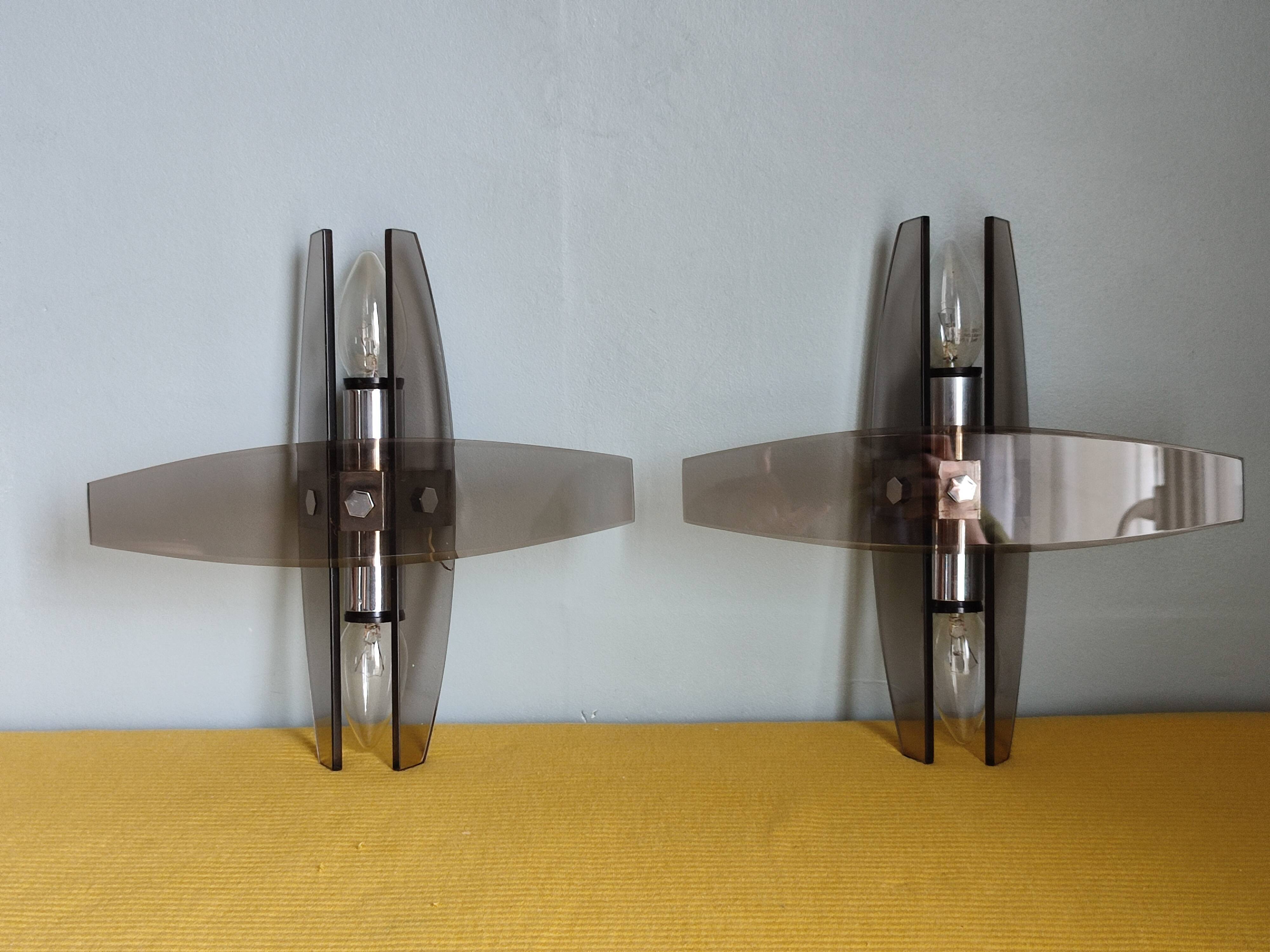 Pair of vintage design double fires smoked glass