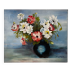 Peinture ancienne huile sur carton bouquet de fleurs anémones rouges et blanches 1985