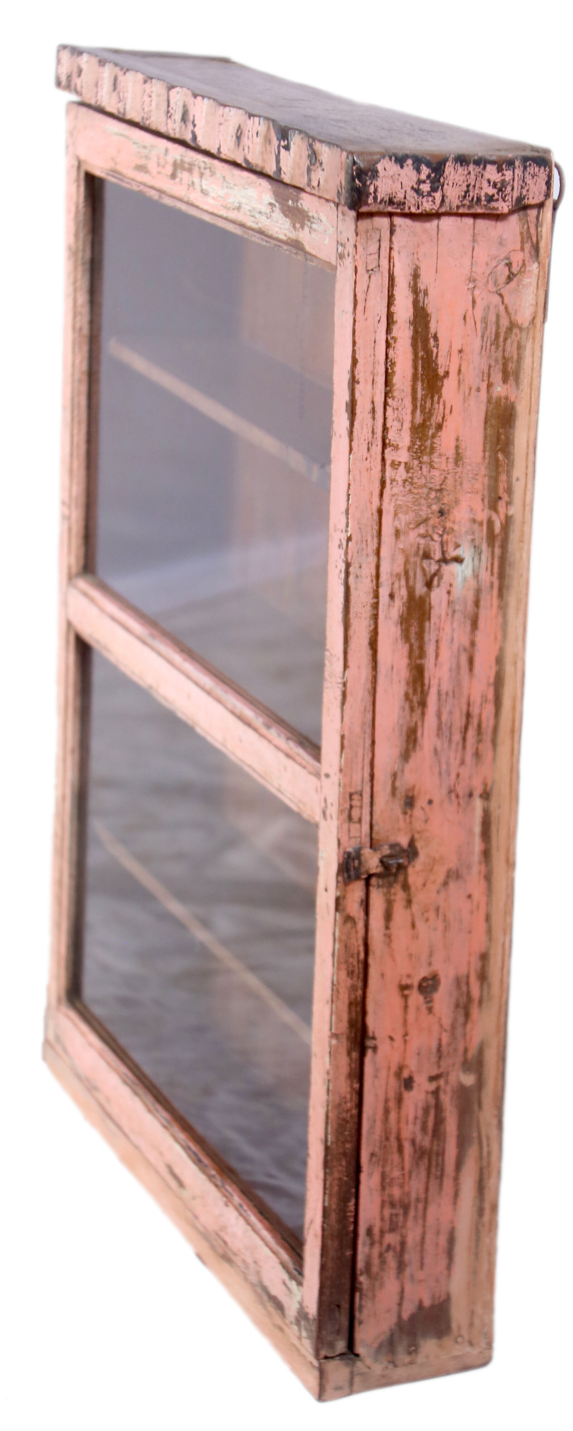 Shelf - Burmese teak wall display case with its beautiful pink patina