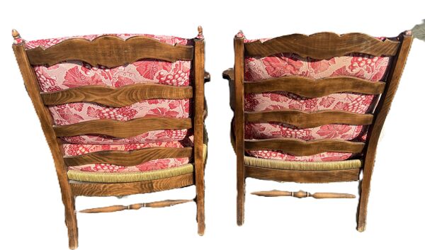 paire de fauteuils rustiques bois et tissu