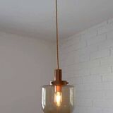 1 blown smoked glass pendant light / copper bar lamp / mid-century modern 1970s