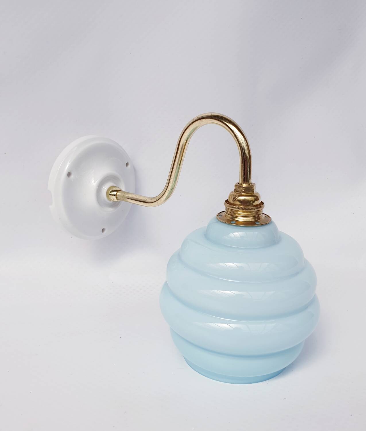 Swan neck and blown glass wall lamp