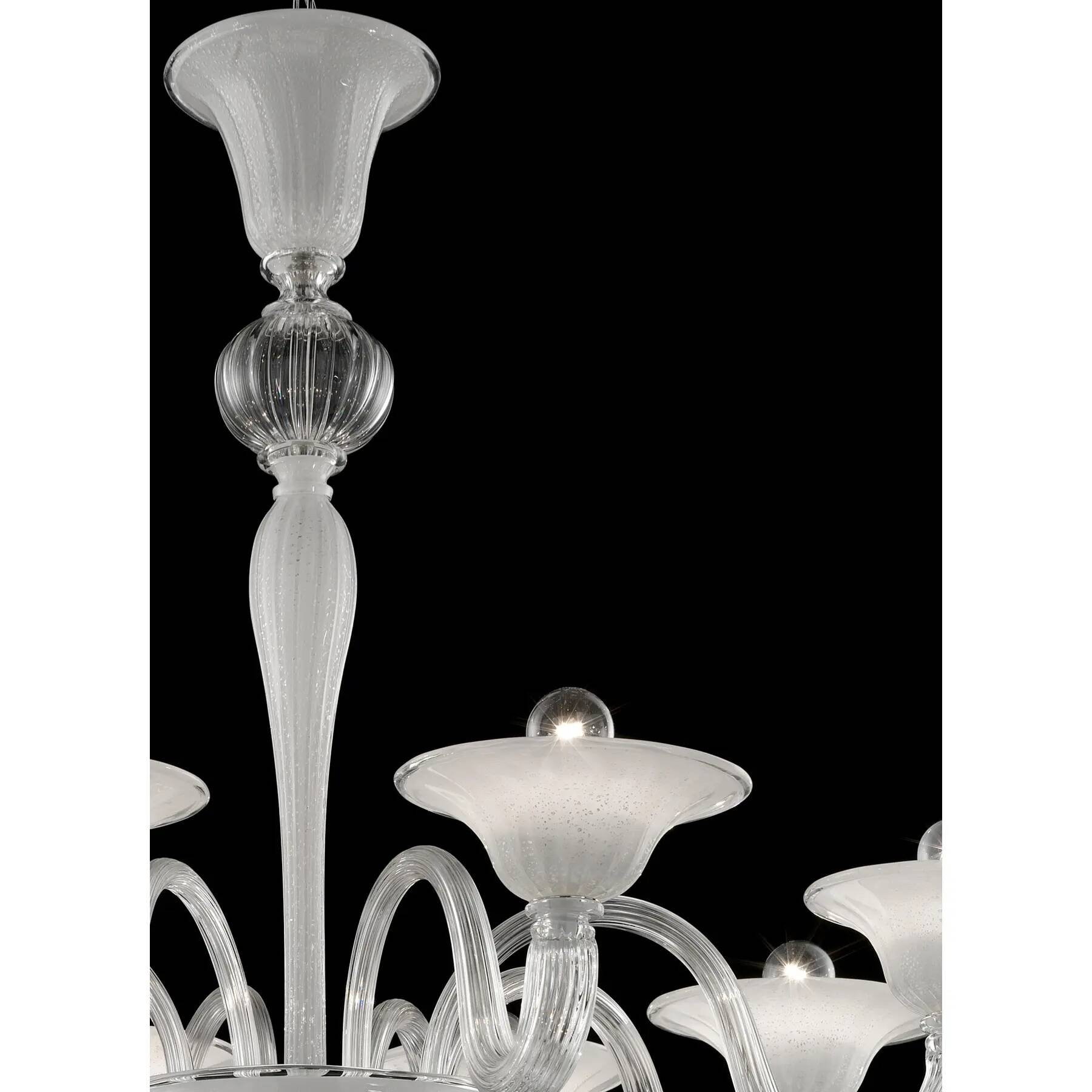 Contemporary Linear Transparent and White With Silver-Leaf Murano Glass Cha