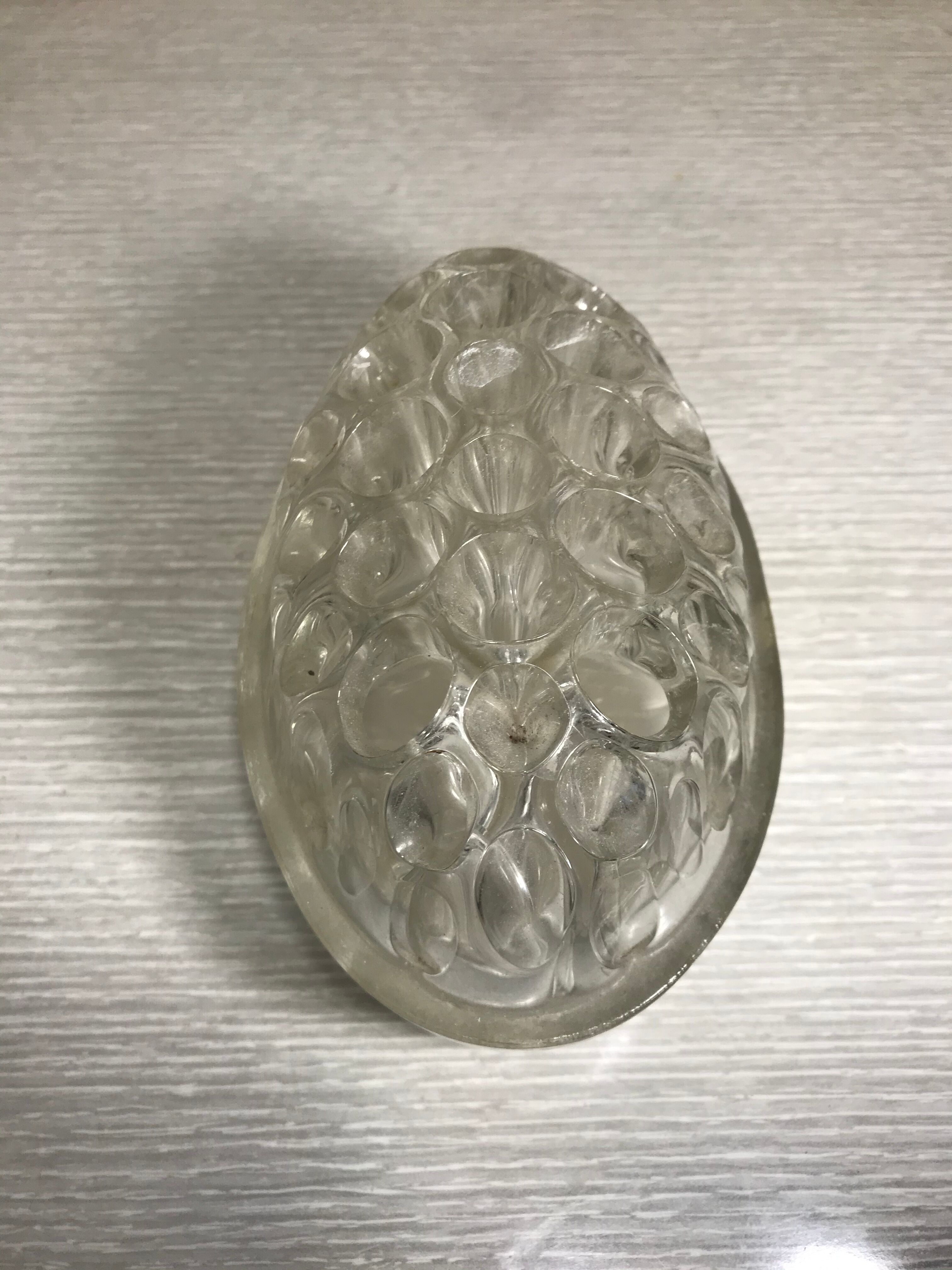 Pair Old Vase Pique Flowers VMC Glass Molded 70s Made In France Vintage