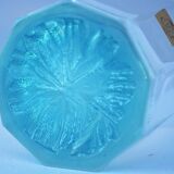 Mid Century Italy Frangar Non Flectar Whiskey Set of Blue Glasses With Ice Bucket and Fork Tongs