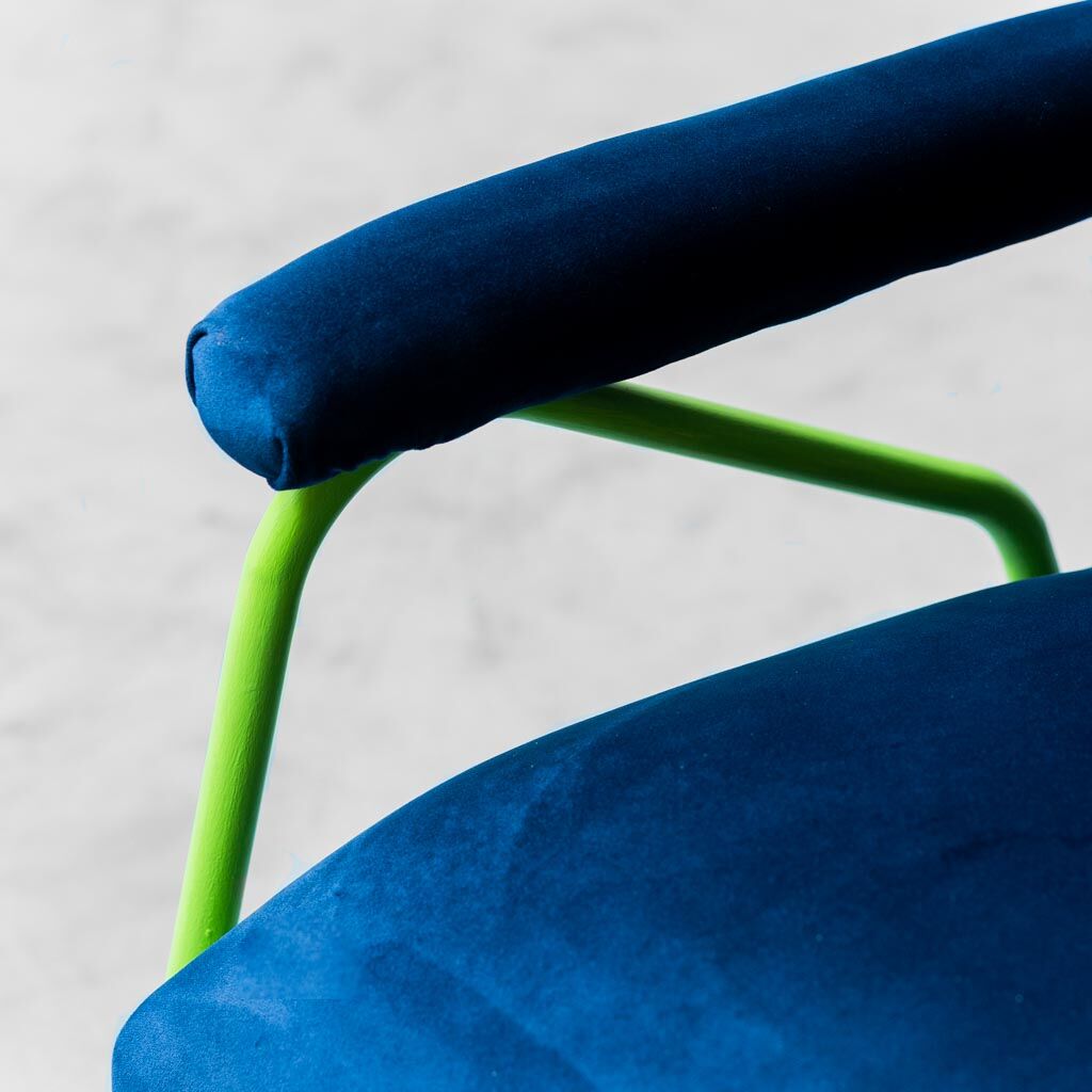 armchair velvet blue metal green 60s vintage modern