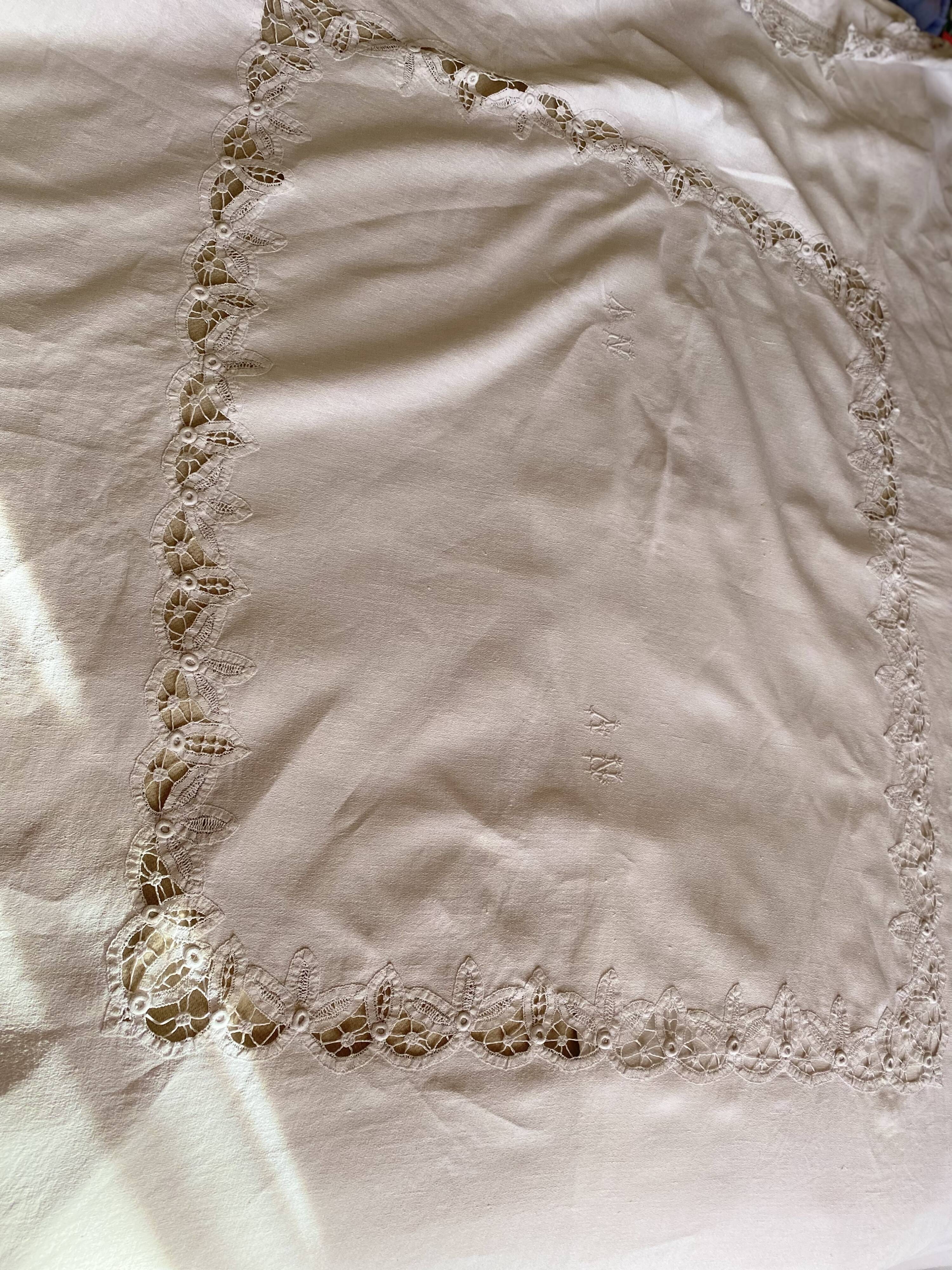 Linen tablecloth hand embroidery monogram an