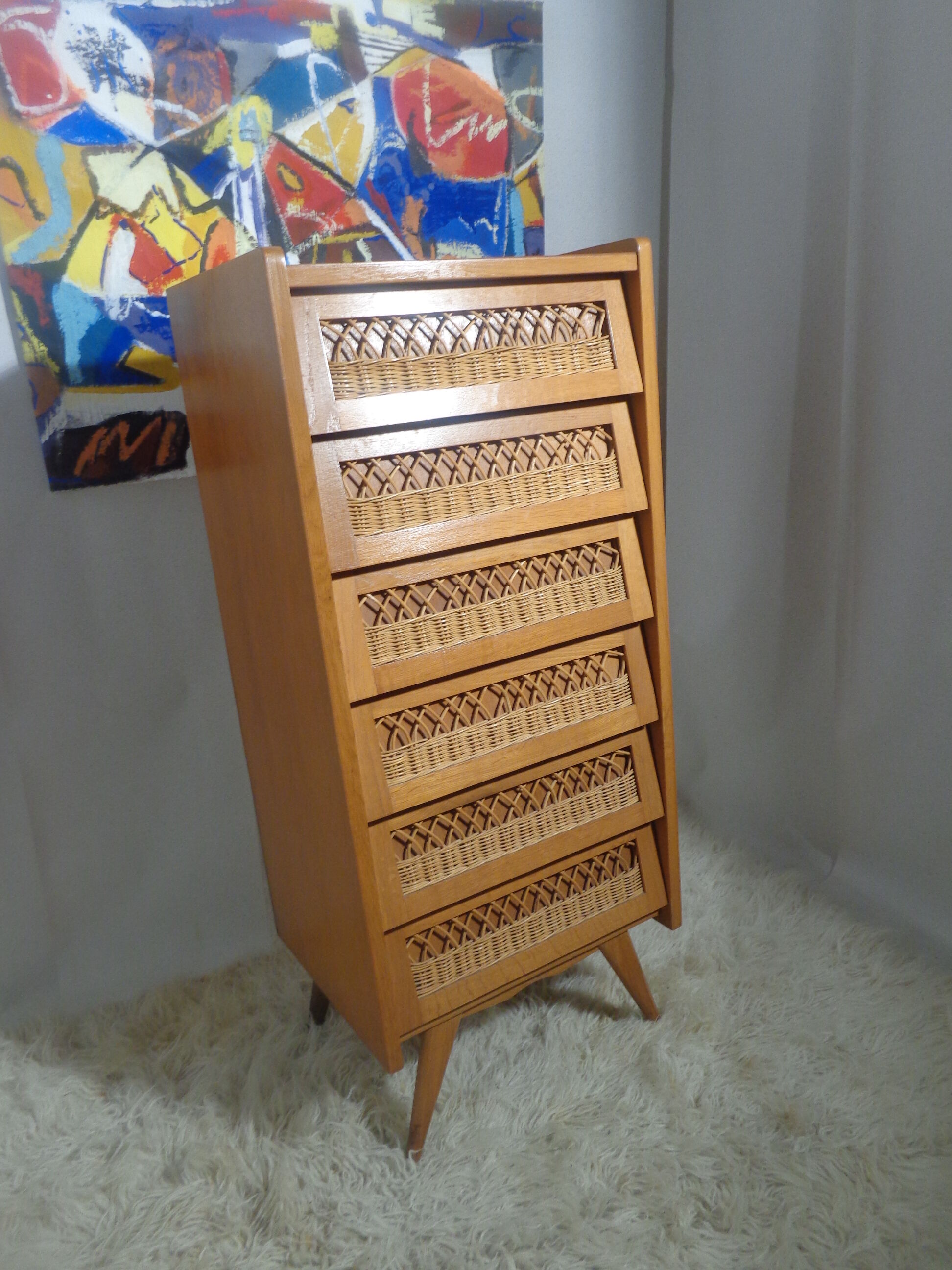 Dresser chest vintage wood and rattan of the 50 feet compass