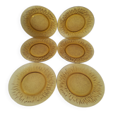Ensemble 6 assiettes dessert verre pressé moulé motif tournesol vereco
