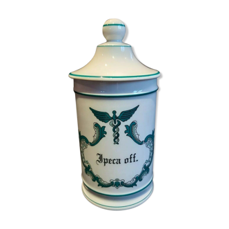 Pot à pharmacie "ipeca off" en porcelaine de Limoges Claude Carpenet