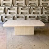 Travertine table with semi-round edges