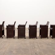 Tito Agnoli for Matteo Grassi leather dining table and six chairs