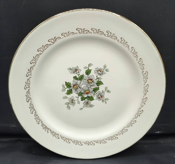 Service de 12 assiettes plates vintage L'Amandinois Décor Floral et Dorure