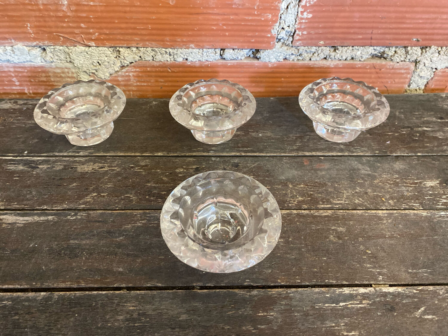 Série 4 bougeoirs anciens luminarc verre moulé années 70 vintage