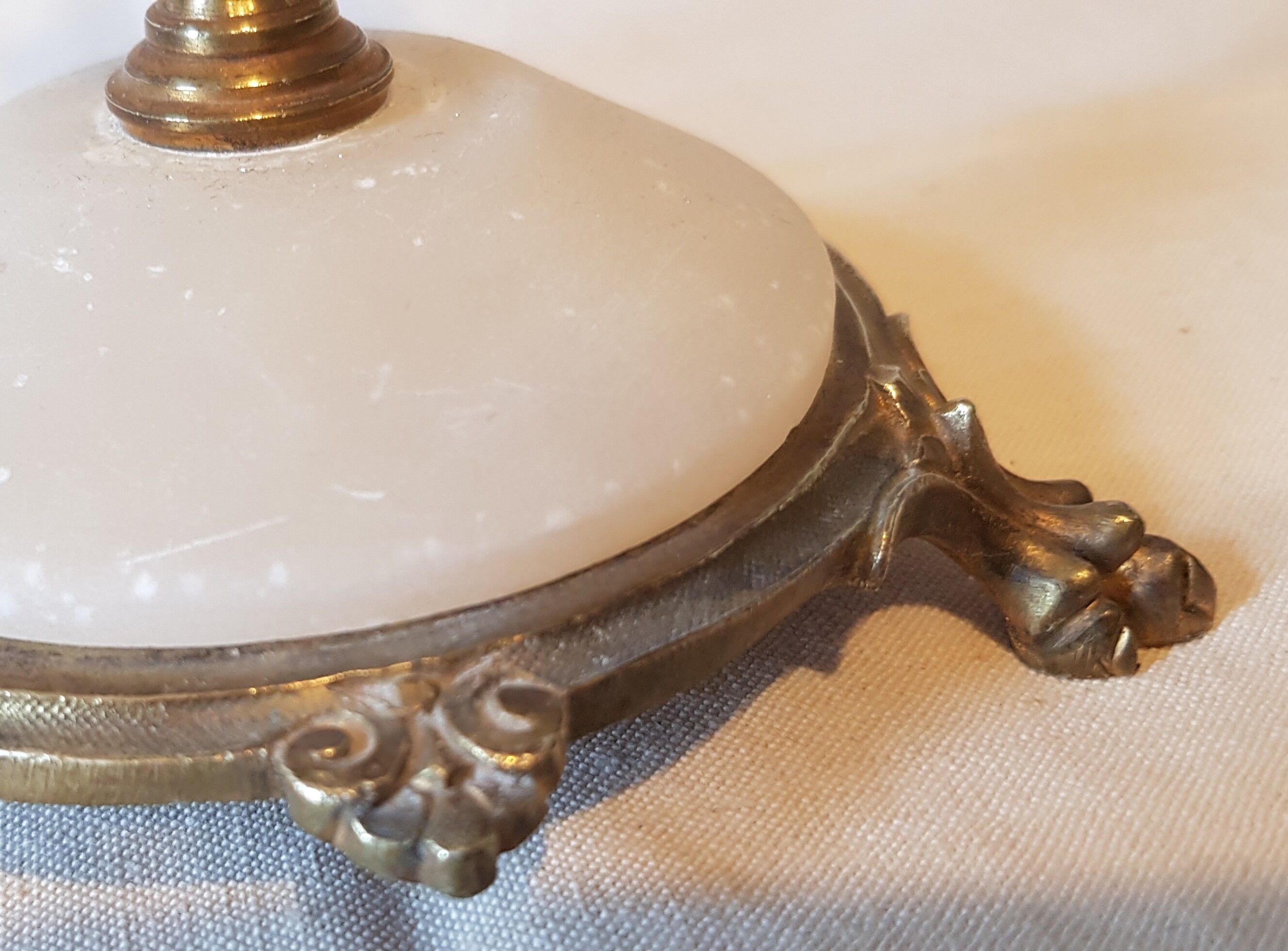 Pair of brass and alabaster candlesticks