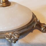 Pair of brass and alabaster candlesticks